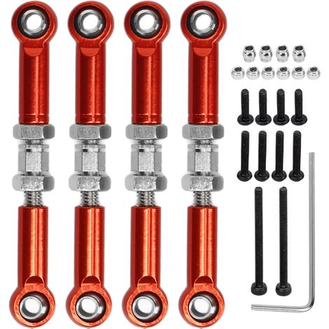 Lot de 4 Biellettes de Direction Réglables pour Voiture RC FMS 1/24 FCX24, Haute Précision en Alliage d'Aluminium et Fer, Tirant de Servo Rouge, Accessoire de Renfort (1/5)