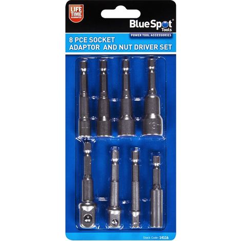 Blue Spot Tools 8 Pce Socket Adapter and Nut Driver Set (1/2)