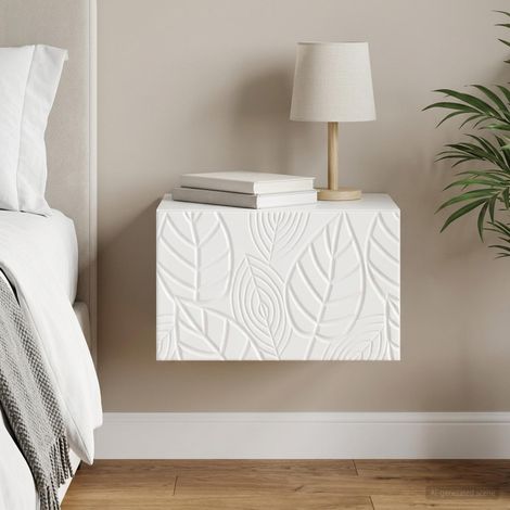 Table de chevet murale avec tiroir en bois d’ingénierie blanc brillant 49 x 34,5 x 20 cm, 8.5kg - PANGIVO (1/5)