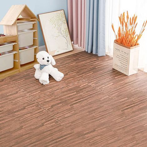 Tapis Puzzle 24 Pièces à Effet Bois en Mousse - Antidérapant, Doux et Épais, pour Enfants, Gym ou Bureau à Domicile (Tapis de Jeu Modulable) (1/5)