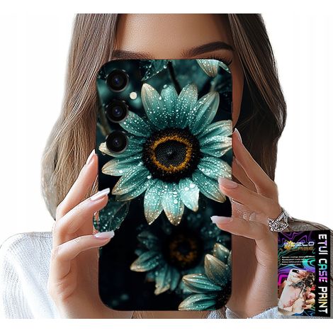 Étui pour Samsung Galaxy A54 5G - Fleur de gerbera bleue + Feuille métallisée (1/5)
