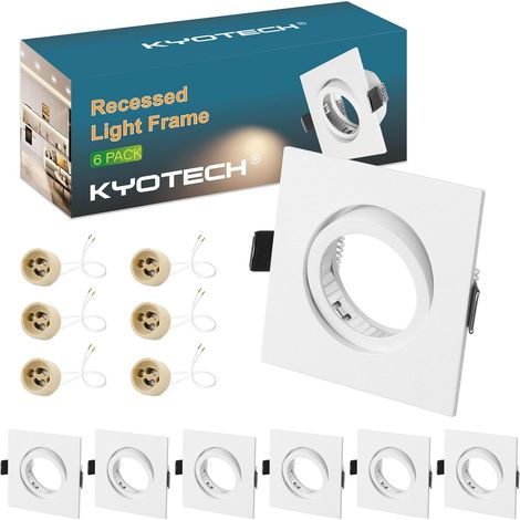 lot de 6 cadres pour spots à encastrer orientables Aluminium brossé,livré avec douilles GU10,Cadre de Montage encastré Pour lampes halogènes GU10 MR16 led module