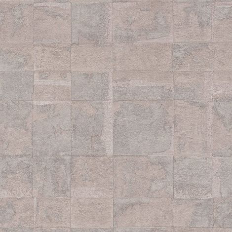 Stone tile wallpaper wall Profhome 396712 hot embossed non-woven wallpaper textured metallic look beige grey 5.33 m2