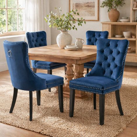 MEUBLIV Juego de 2 sillas de comedor azules – respaldo alto capitoné (1/5)