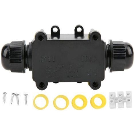 IP68 Waterproof 2 Way Outdoor Cable Connectors Box with 2 Cable Gland Wire Connectors for 4 15mm Diameter Cable,Black (1/5)