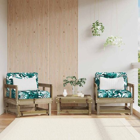 Lot de 2 chaises de jardin avec coussins motif feuille en bois de pin imprégné 64x61x62 cm - PANGIVO (1/5)