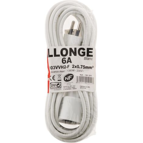 Verlängerungskabel Ho3vvh2-f 2x0,75mm² Weiß Länge 3 Meter