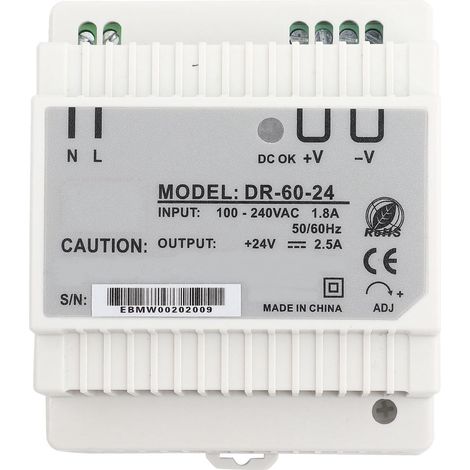 Alimentation Rail DIN DR-60-24, Bloc à Découpage 60W 24V 2.5A AC/DC Convertisseur Monophasé 100-240V avec Protection Surcharge pour Éclairage Contrôle Industriel (1/5)