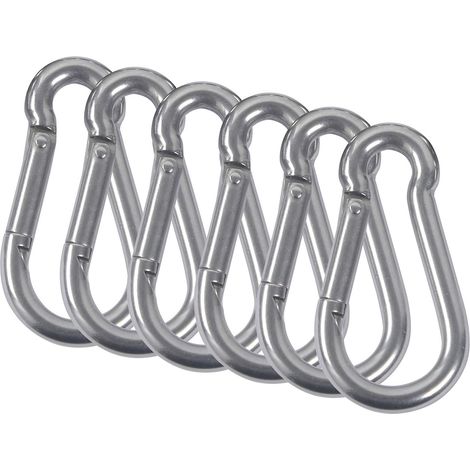 Lot de 6 mousquetons en acier inoxydable 304, mousqueton de pompier à ressort avec crochet de fixation pour camping, randonnée, hamac, balançoire, M8 DENUOTOP