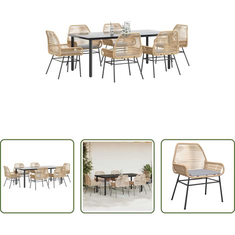 vidaXL Gartenmöbel - 7-tlg. Garten-Essgruppe mit Kissen Braun Poly Rattan Glas (1/5)