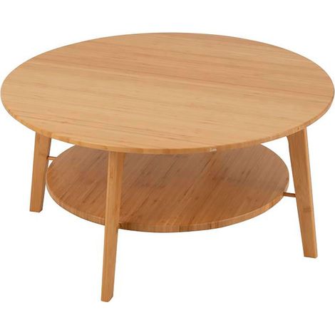 Table basse ronde 2 niveaux 80x40 cm en bambou naturel - GORLEA (1/5)