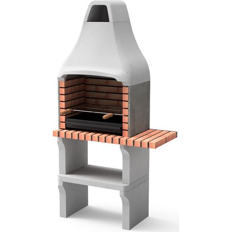 MOVELAR - Barbacoa de Obra Prefabricada de Leña y Carbón Modelo New Iberia Plus con Mini Soporte Lateral (Gris, Naranja - 95 x 47 x 190 cm) REF: M00048 - Cocina de Exterior para Jardín o Patio (1/3)