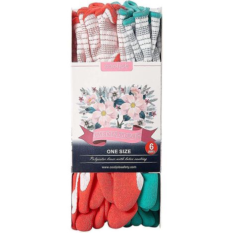 Gants de jardin pour femmes, lot de 6 paires de gants de jardin respirants et caoutchoutés, gants de travail d'extérieur, taille moyenne (convient à la plupart des morphologies), rouge et vert (demi-t (1/2)