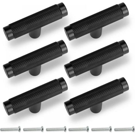 Pack of 6 50mm Black Knurled Cabinet Handles, Drawer Pulls for Furniture (1/5)