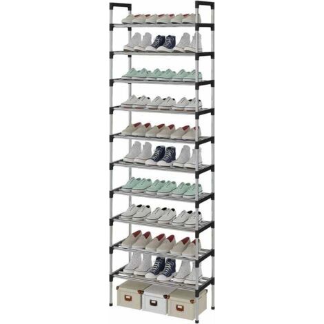 Étagère à Chaussures à 10 Niveaux, Range-Chaussure, Porte-Chaussure, Conception très Robuste,pour 30 Paires de Chaussures, 56 x 30 x 170 cm, pour entrée, Chambre à Coucher (Argent)