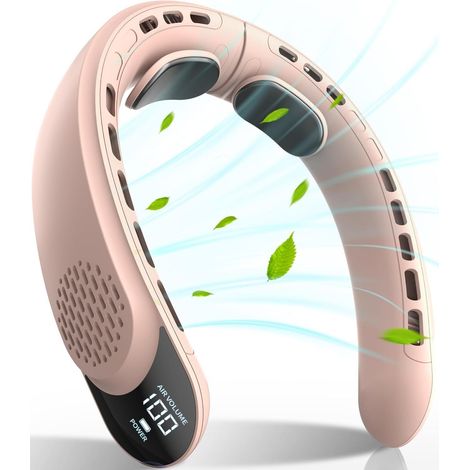 Ventilateur tour de cou portable, ventilateur tour de cou rechargeable, 3 vitesses, 3600 mAh, 200 x 192 x 60 mm, rose (1/4)