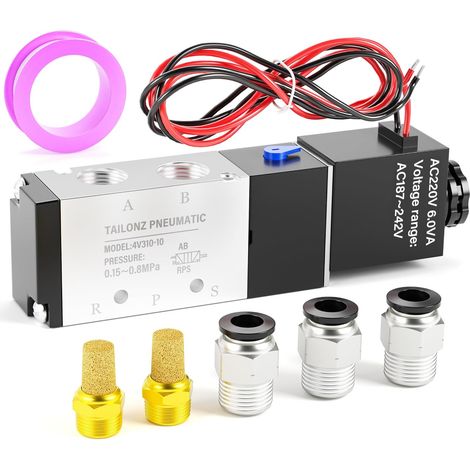 3/8 Inch BSP Électrovanne 220V Simple bobine pilotée Électrique 2 positions 5 voies Type de connexion 4V310-10 (1/5)