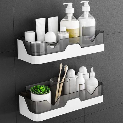 Étagères pour douche, paniers de douche, paniers de rangement, paniers de douche, étagères de salle de bain, étagères murales sans trous, adhésifs transparents, sans perçage (1/5)