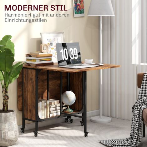 Table extensible et pliante 130 x 80 cm pour 6 personnes, avec tablette, finition rouge-brun (1/5)