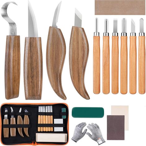 Wood Chisel Tool Kit, 15 Pieces DIY Carving Tools with Cut Resistant Gloves, Carving Knife for Carver, Carpenter, Hobbyist, Adults