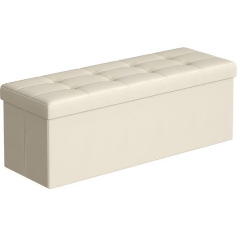 Songmics – Banc de rangement pouf pliable 38 x 110 x 38 cm – Repose-pieds avec capacité 300 kg – Tissu façon lin – Blanc crème – Coffre de rangement