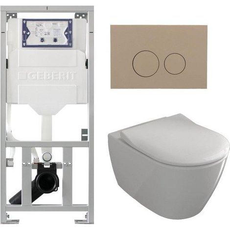 Villeroy & Boch Subway 2.0 Pack WC - réservoir encastré - WC à fond creux - flush direct - abattant mince - plaque de déclenchement taupe - boutons