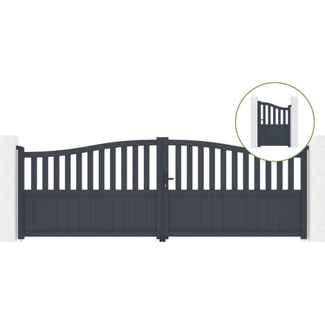 Portail battant 4m MEIJE H.140cm alu + portillon MEIJE H.140cm GRIS