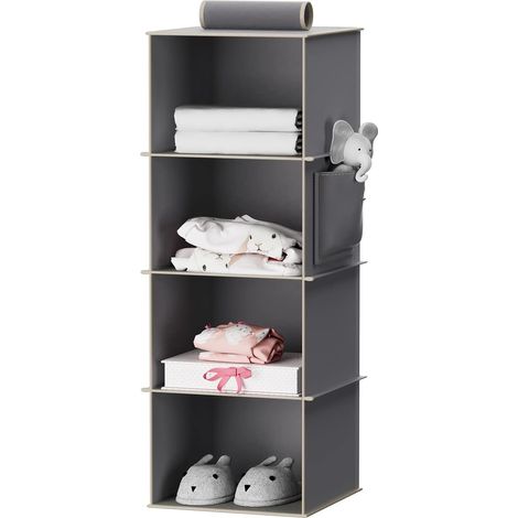 Étagère Suspendue à 4 Niveaux, Pliable, Rangement Suspendu, Organisateur de vêtements, en Tissu, Renfort Intérieur en Bambou, MDF, Gris (1/5)