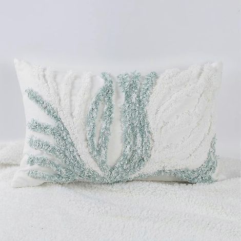 Housse de coussin lombaire bohème à rayures en coton tissé touffeté, style ferme, pour canapé, chambre ou salon, 1 pièce (G) (1/2)