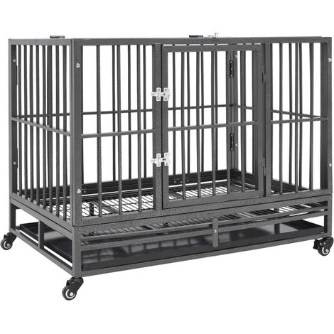 Cage pour chien Caisse de Transport avec roues et toit Acier 102x72x85 cm 93330