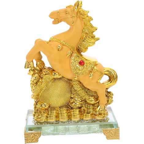 Figurine de Cheval Feng Shui en Résine Or pour Décoration Bureau et Étagère, Sculpture Méticuleuse pour Chance et Prospérité Nouvel an Chinois 2026 (1/5)