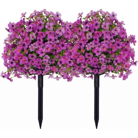 Composition florale artificielle extérieure – Lot de 2 plantes résistantes aux UV – Fleurs colorées en pot – Décoration intérieure et extérieure – Violet (1/5)