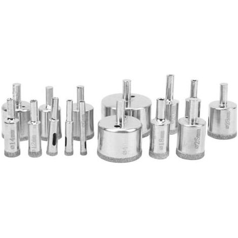 Jeu de 15 forets diamantés et scies cloches – Pour marbre, céramique, verre – Longueur 650 mm, diamètres de 6 à 50 mm (1/5)