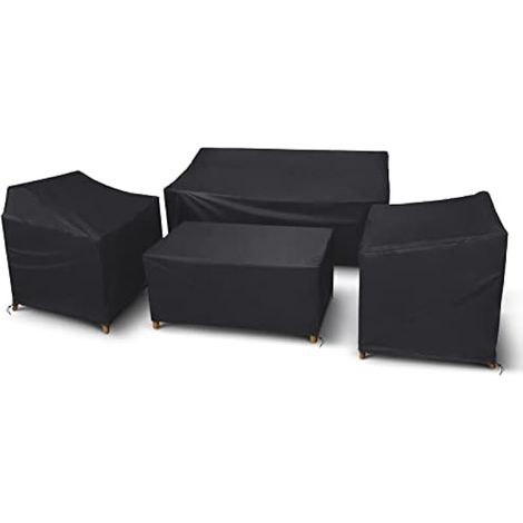 Lot de 4 housses de meubles de terrasse robustes, imperméables, coupe-vent, pour meubles d'extérieur en rotin, avec sangle à boucle, noir (1/5)