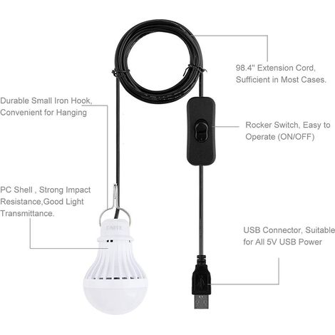 Lot de 2 lampes LED 5W USB pour le camping, lampe de chevet enfant portable, ampoule LED de secours extérieure (1/4)