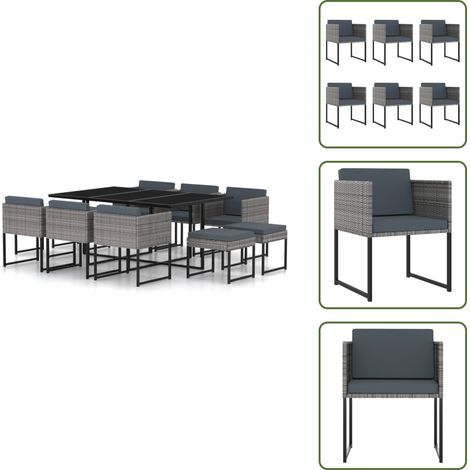 Sgabelli da giardino - vidaXL Set Pranzo da Giardino 11 pz con Cuscini in Polyrattan Grigio - Cuscini da pranzo