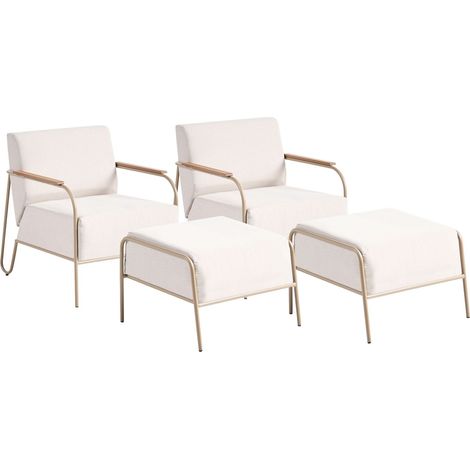 Set of 2 Garden Chair Beige Upholstered Cushions Seat Backrest Metal Frame with Footrest Modern Outdoor Patio Design NIMIS