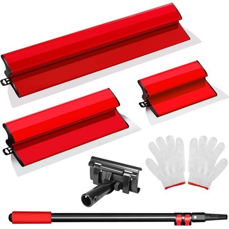 Spatule Enduit Lissage Set, (25cm, 40cm, 60cm) Lisseuse Enduit,tige télescopique 76 à 160 cm,couteau a enduire Set pour grand espace de travail, décoration murale (1/5)