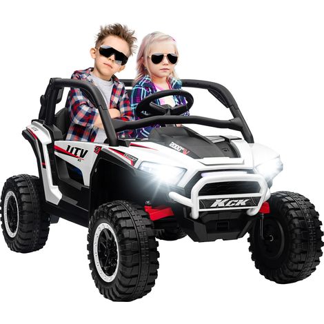2 Seater 24V 7AH Ride on Truck-Battery Powered Electric Ride On Car w/ Remote-Suspension-3 Speeds-White (1/5)