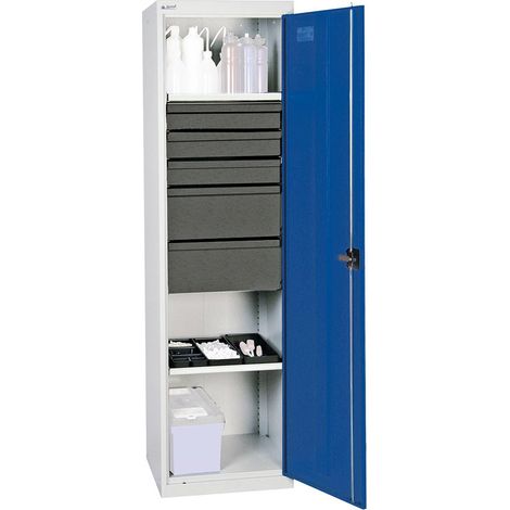 Werkzeug-/Beistellschrank H1800xB500xT500mm 5Schubl.,2Bd.lichtgrau/enzianblau (1/5)