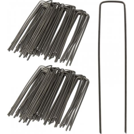 Lot de 50 Piquets de fixation, sardines pour tente, piquet ancrage sol jardin, 3 mm 15 cm long acier, noir