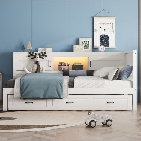 lit chambre enfant rangement 90x200 avec gigogne blanc OKMYHOME (1/5)