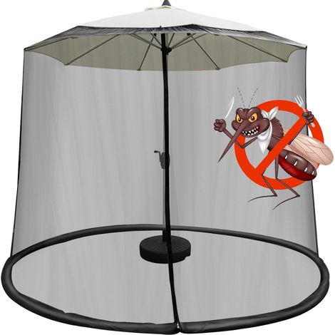 Moustiquaire de Parasol 300x300x230cm, Moustiquaire Exterieur avec Fermeture éclair et Base Remplissable, Idéal pour Parasol Rond, Rectangulaire, Plage, Balcon, Jardin, Suspendu