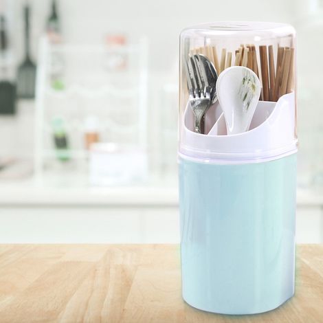Porte-baguettes mural avec couvercle, tube d'égouttage pour baguettes, porte-cuillères de cuisine (bleu) (1/4)