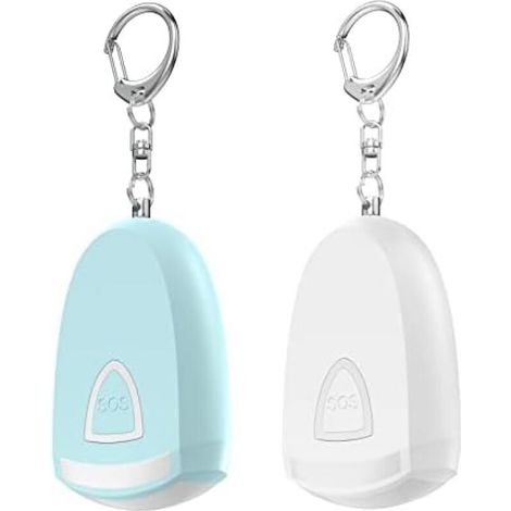 Alarme personnelle rechargeable pour femme - Porte-clés de sécurité, sirène 130 dB, pour étudiantes, joggeuses, blanc et bleu (1/5)