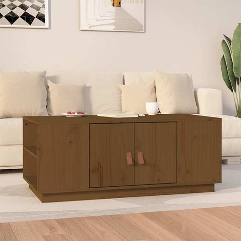 vidaXL Mesa de centro madera maciza de pino marrón miel 100x50x41 cm (1/5)