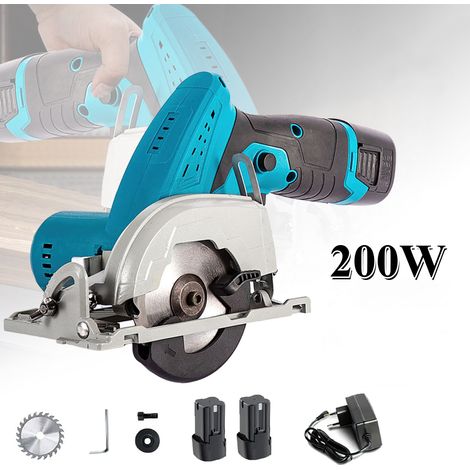Scie circulaire portative, Scie circulaire sans fil, Profondeur coupe 90 mm, Carrelage 0-45°, 200W, 2 batteries, Outils coupe bois (1/5)
