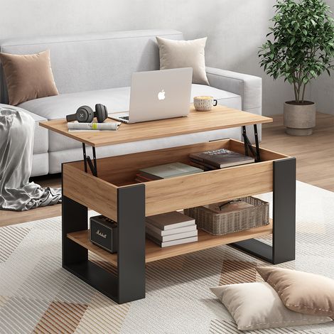 Mesa baja Lifto, Roble/antracita, 92 x 51 cm con función de elevación, Vicco