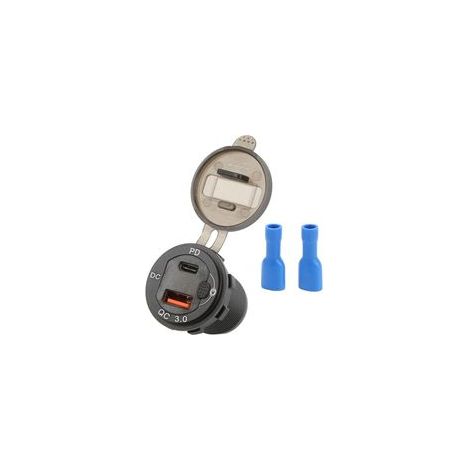 Adaptador de cargador USB para coche QCPD, carga rápida de 1224 V, pantalla de voltaje resistente al agua, universal para motocicletas y yates.