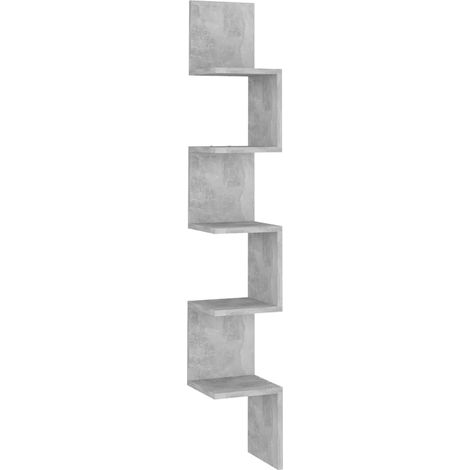 Mensole Angolare Muro Scaffale da parete Ripiano a Parete Grigio Cemento 20x20x127,5cm Truciolato (1/5)